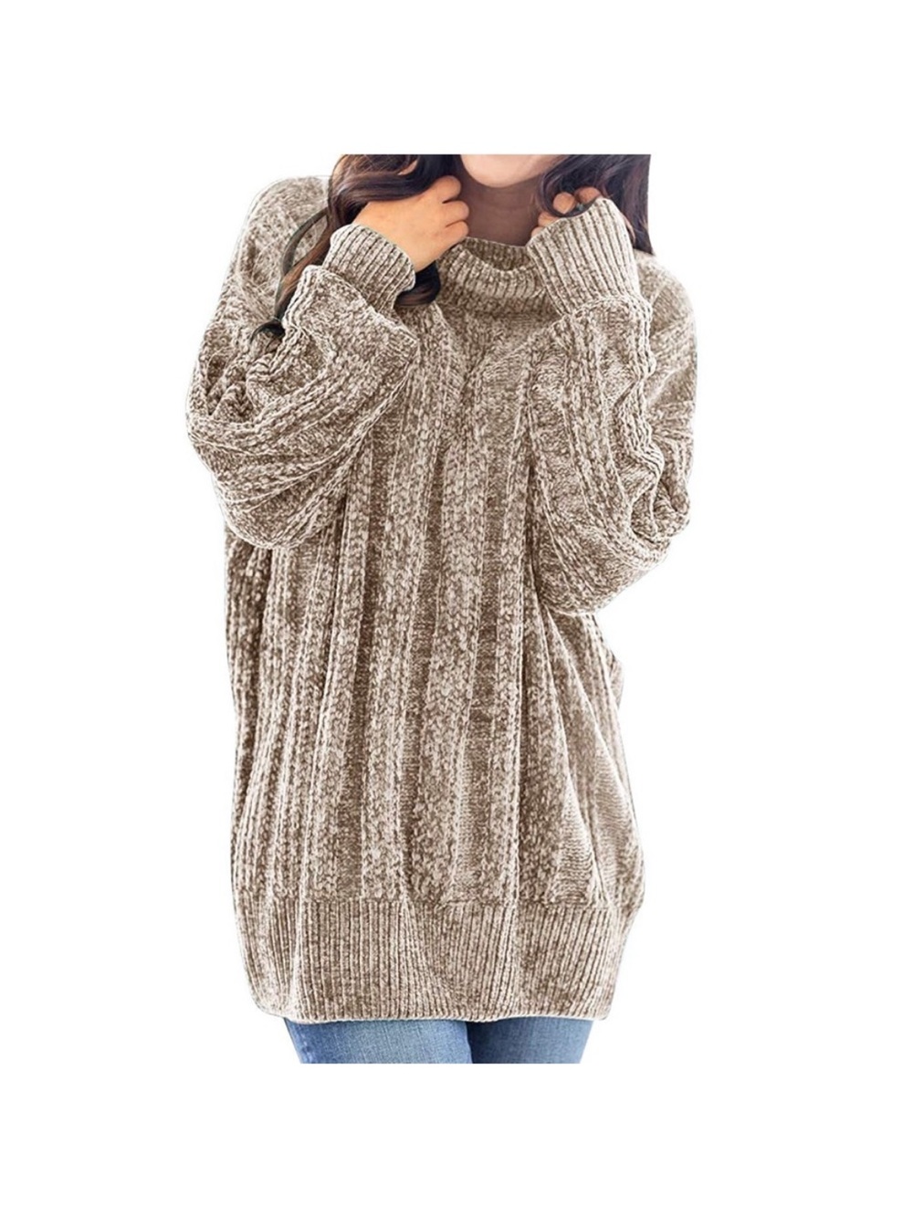 Zenana Outfitters Softest Chenille Turtleneck Sweater - champagne color